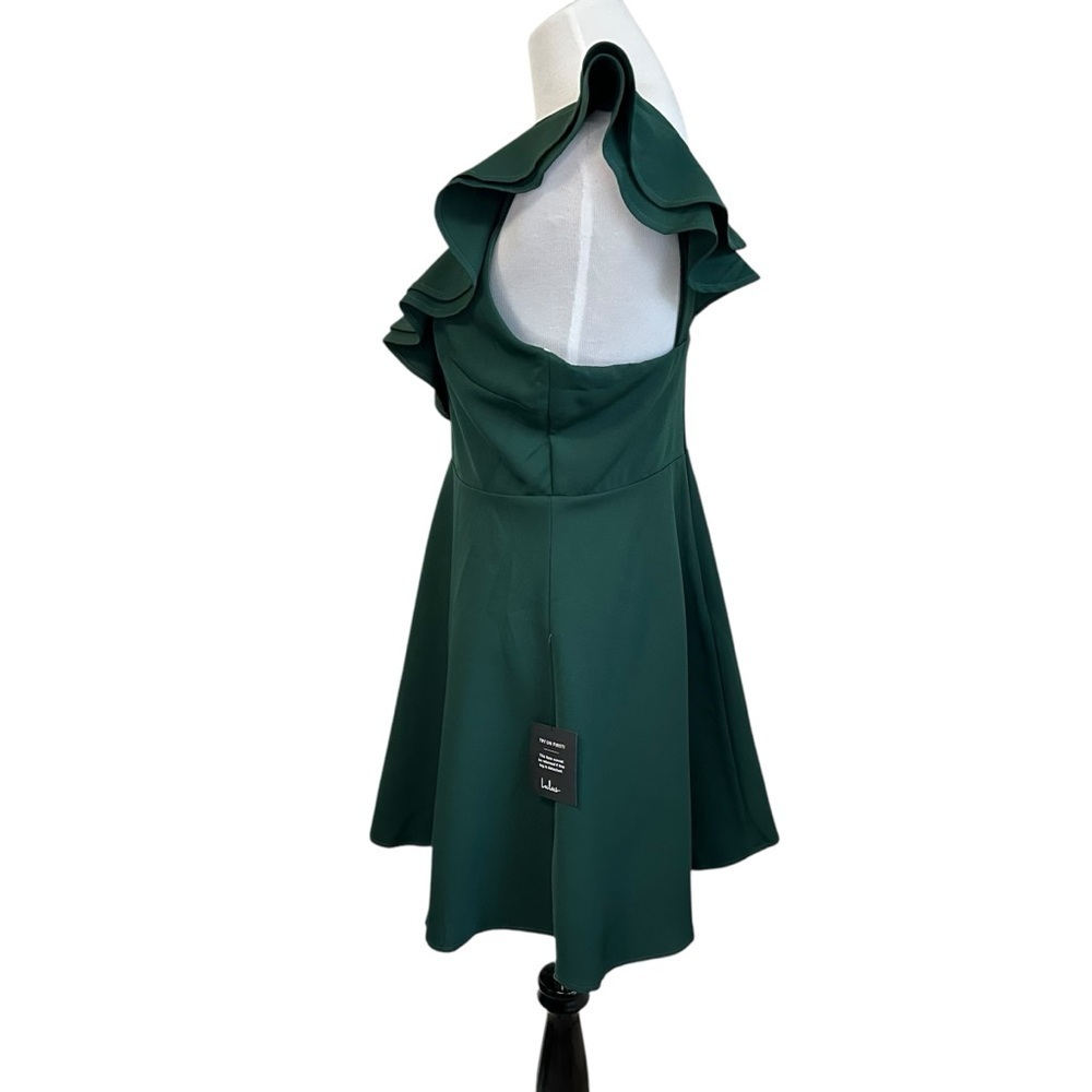 Lulus Womens Divine Darling Ruffled Skater Dress Sz Large Green Sleeveless Lined - Picture 5 of 10